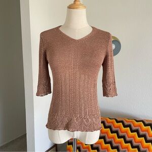 DKNY Petite Casual Coastal Boho Knit Top